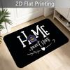 1pc, 2D Flat Black Background Cabin Heart Arrow English Print Entrance Doormat - Indoor/Outdoor Doormat, Cozy Home Theme Floor Mat, Flannel Material -