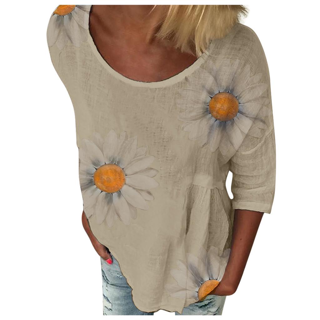 Women Casual Plus Size  Printed Loose Sunflower Tunic Shirt Blouse Tops