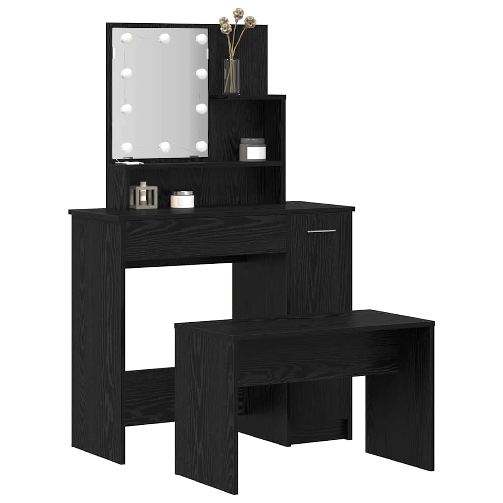 LED Vanity Table Set 2 pcs Black Oak Effect Particleboard