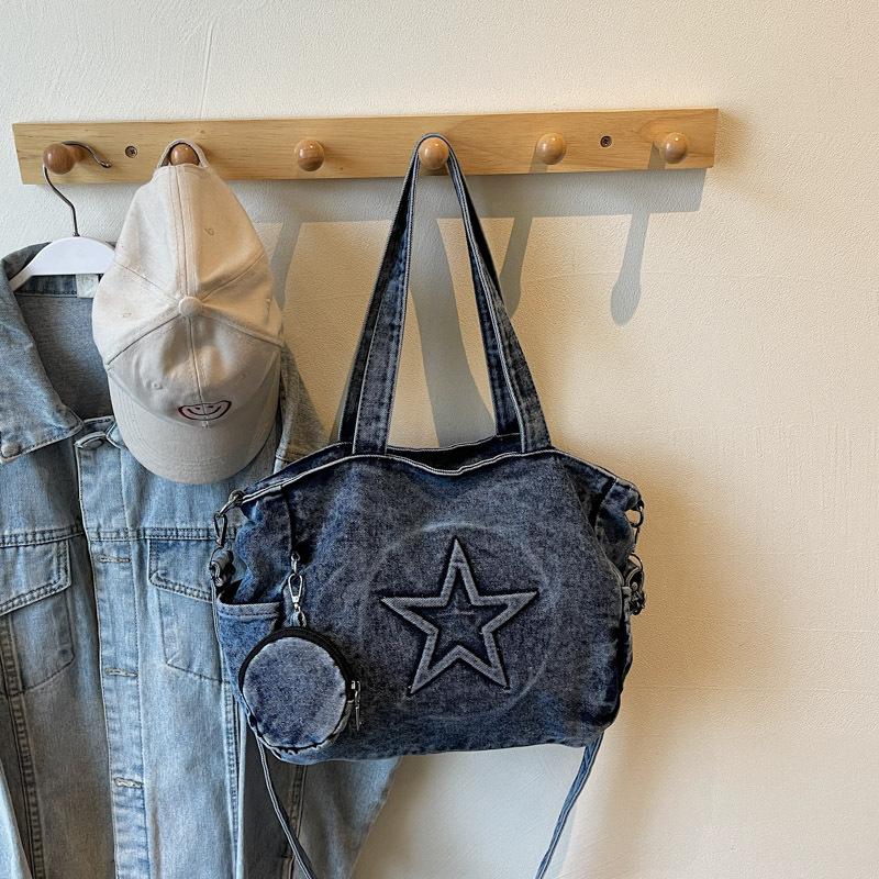 Retro Large-capacity Underarm Bag Women's 2025 New Casual Denim Tote Bag Simple Shoulder Messenger Bag