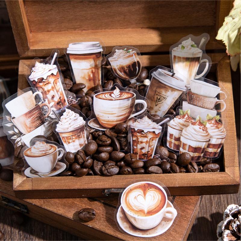 30 Sheets/Book Waterproof PET Sticker Pack Walking Coffee House Series Retro Fashion Ladies Theme Sticker DIY Collage Decoration