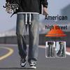 JEEP SPIRIT Jeans Casuais Masculinos Retrô Azuis de Corte Solto