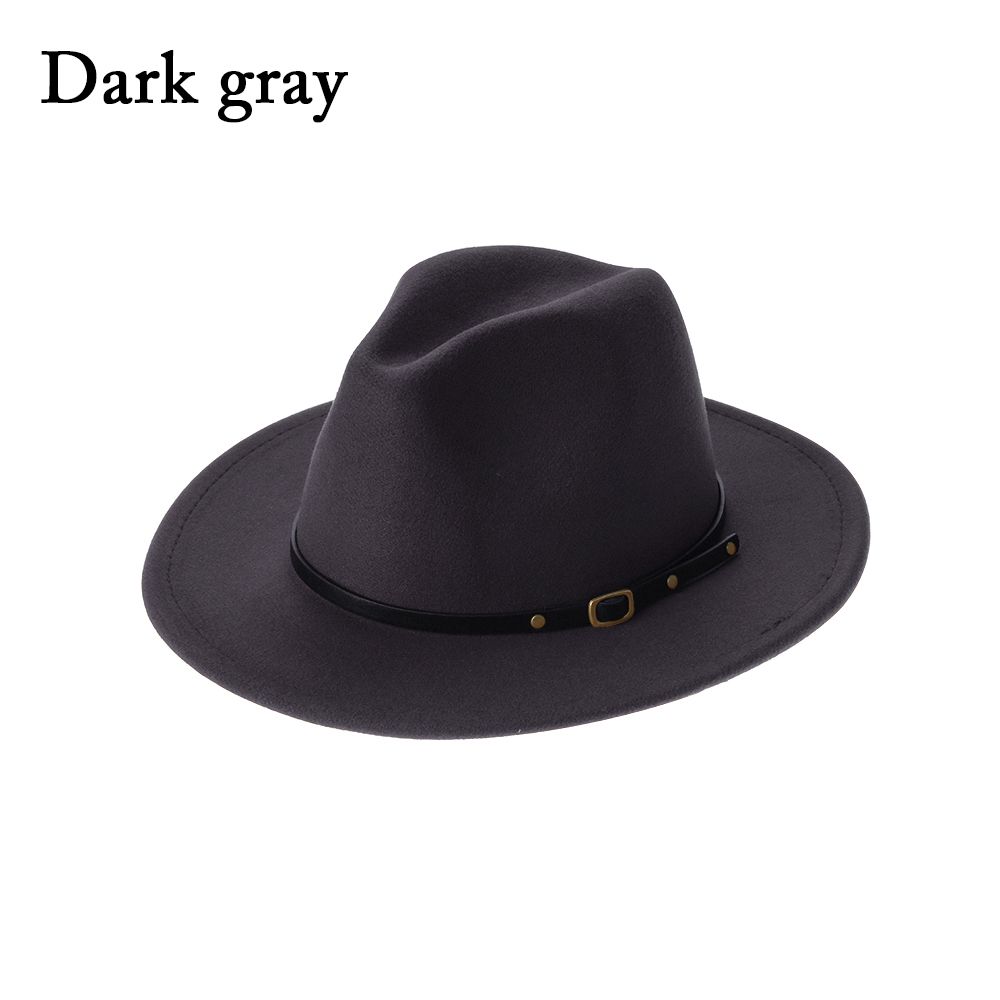 Vintage Felt Fedora Hats with Belt Buckle for Men & Women Wide Brim Outback Hat Panama Jazz Hat Cowboy Hat