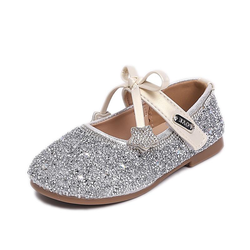 New Spring Fashion Pink Crystal Versatile Girls Soft-soled Leather Shoes