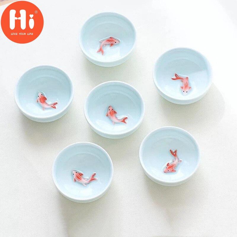 

Привет, 6 шт./компл., офисная чайная чашка, креативная селадоновая 3D чашка с рыбой, потрескавшаяся глазурь, дорожная чайная чашка, фарфоровая кружка для воды кунг-фу, посуда для напитков