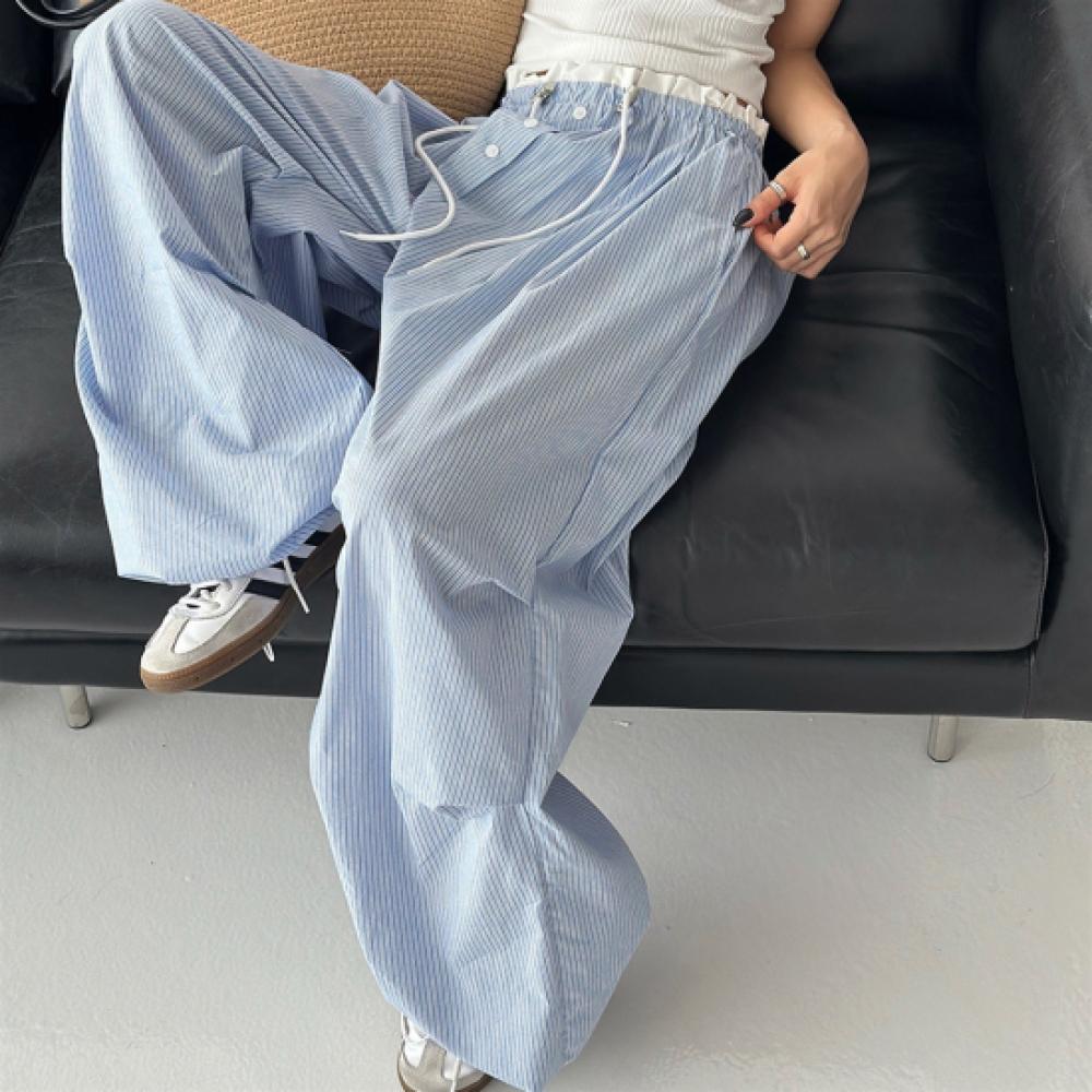 New ArrivalS Open Run Women S Stripe Wide String Button jumpSuit pantS