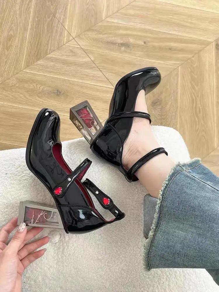 Spring Summer Large Size Vintage Rose Chunky Heel Mary Jane Shoes Women JK Single Pumps
