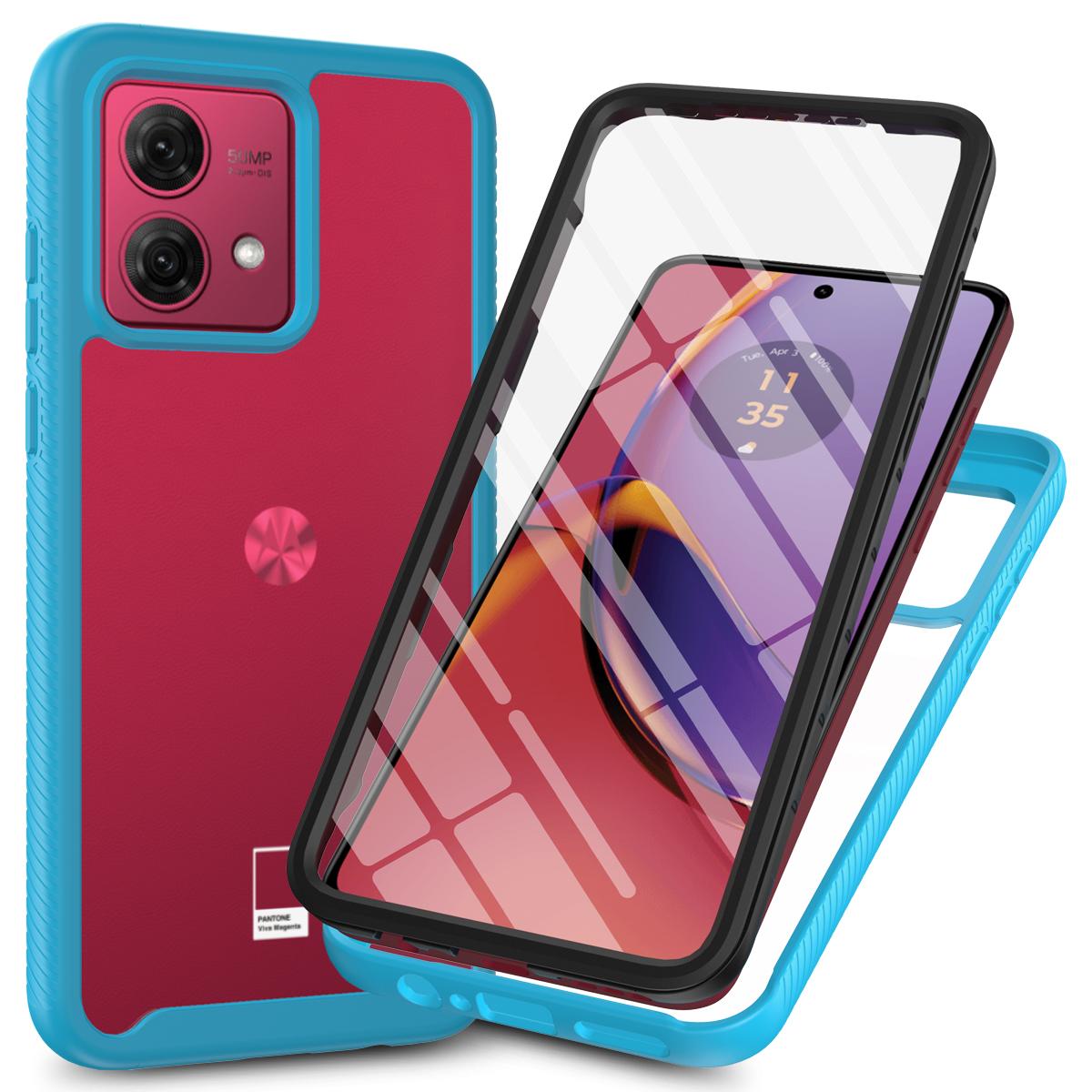 

Phone Cover TPU/PC PET Case For Moto G54 G84 G14 G13 G23 G53 Funda Capa with Screen Protector 360 Degree Protect Shield Clear for Moto G84&With front screen светло-синий