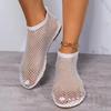 Women's Plus Size Round Toe Hollow Out Flat Ankle Boots Inlaid Rhinestone Sexy Casual Summer Footwear