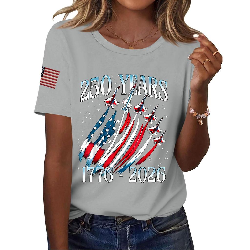 Women's Fashion Casual Printed Short Sleeve Round Neck Pullover Tops