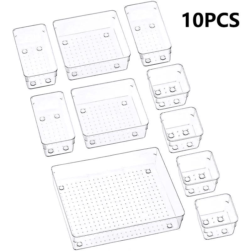 

10Pcs/Set Non-Slip Transparent PET Storage Box for Drawers Jewelry Makeup Organizer Container A