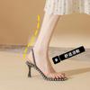 7303 [sheepskin] High-heeled Sandals Women's Thin Heels Summer 2025 New Transparent One-word Cold Slippers with Rhinestones