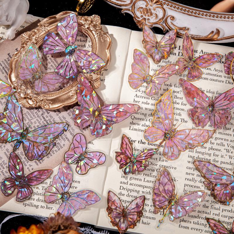 20-Piece Retro Glitter Butterfly Sticker Pack, Sparkly Decor for Journal & Scrapbook