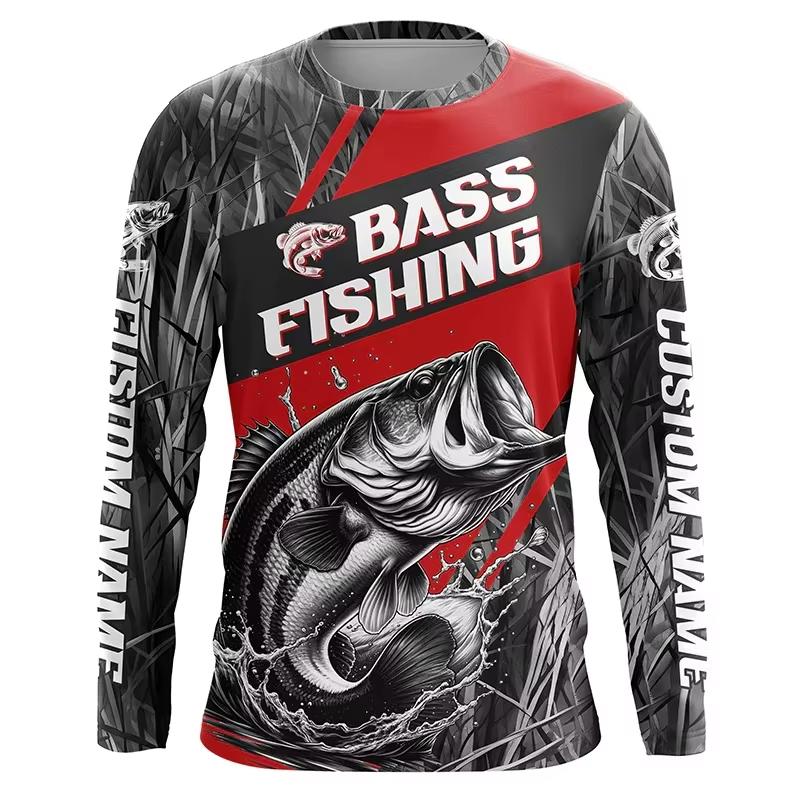 Spring and Autumn Round Neck 3D Fishing Printed T-shirts Fashionable Casual Long Sleeved Men's T-shirts
