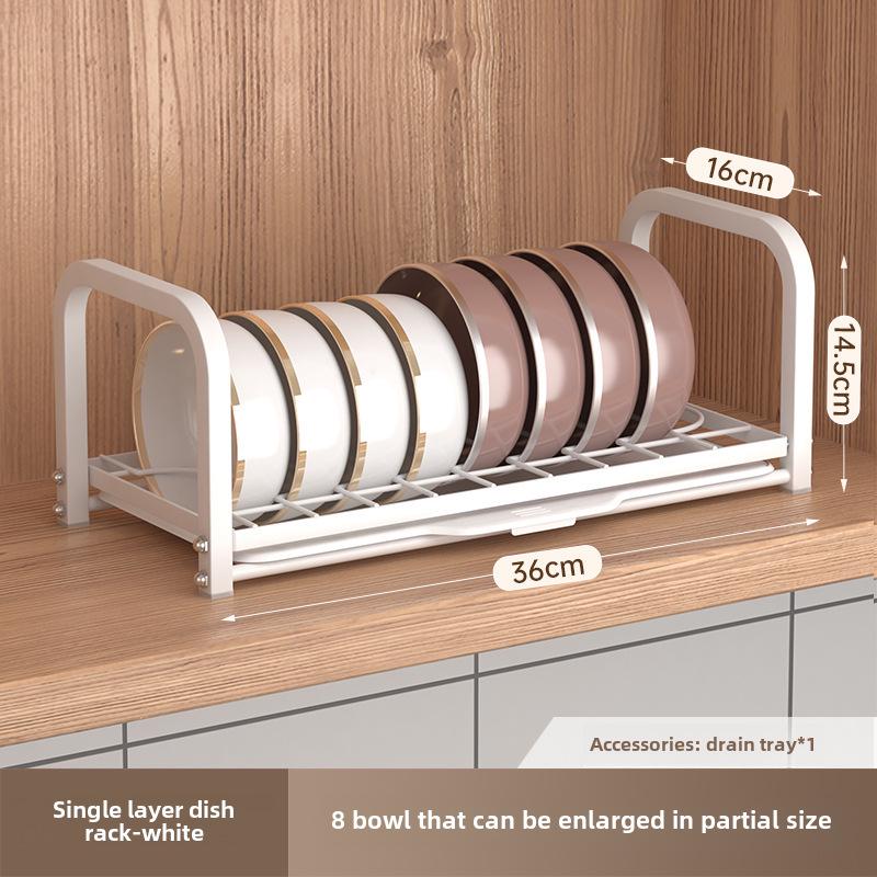 Single-Layer Kitchen Bowl & Dish Rack for Cabinet Storage and Drainage
