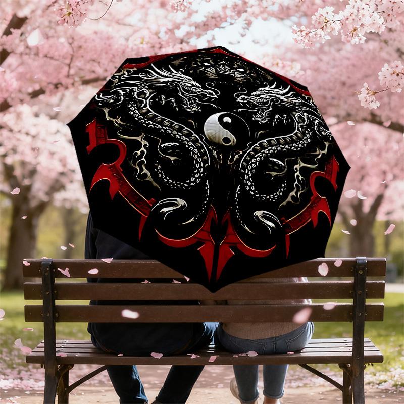 1PC Dragon Yin Yang Umbrella-8-Rib Reinforced, Automatic Open, Lightweight & Durable, Cute Fashion Accessory for Outdoor-A1265