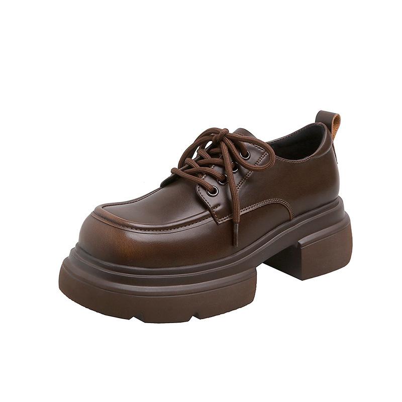 Small Fluffy Shoes Plush Women's Shoes Platform Shoes Lace-up Leather British Casual Small Leather Shoes