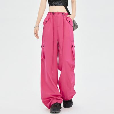 Fashion Street High Waist Casual Wide Leg Pants Women Spring and Summer New Solid Drawstring Baggy Cargo Pants Women Simple Office Lady Trousers 25712