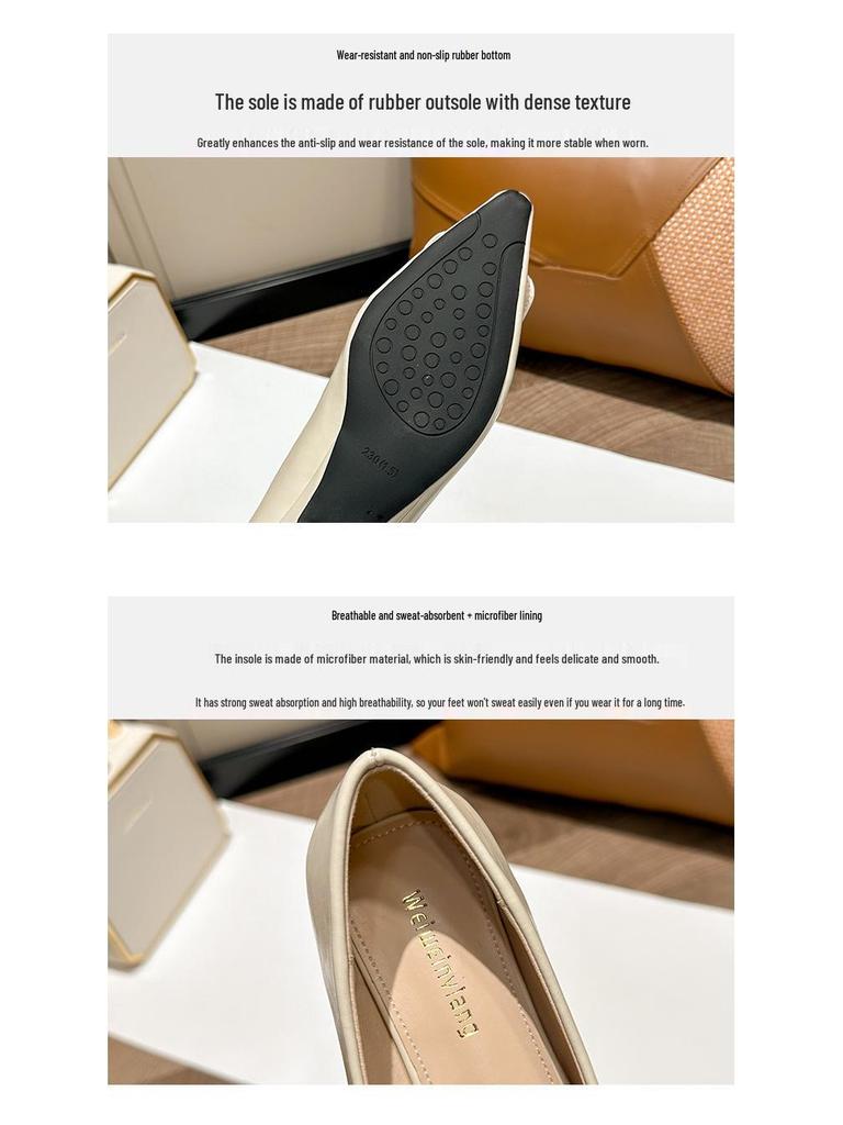 Weiwei Girl Pointed Toe Chunky Heel Mary Janes – French Style Soft Sole Low-Cut Shoes for Women