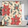 Holiday Flower Shower Curtain Red Green Christmas Decorative Bath Rug Cover Premium Waterproof Fabric for Home Bathroom Decor 72