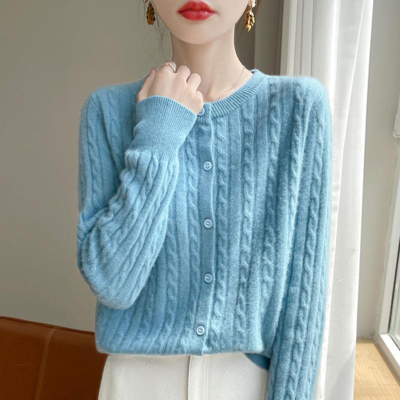 Cardigans Femininos Outono Inverno Gola O Suéter Sólido Primavera Manga Longa Abotoamento Simples Tricô Cardigans Brancos Jumper