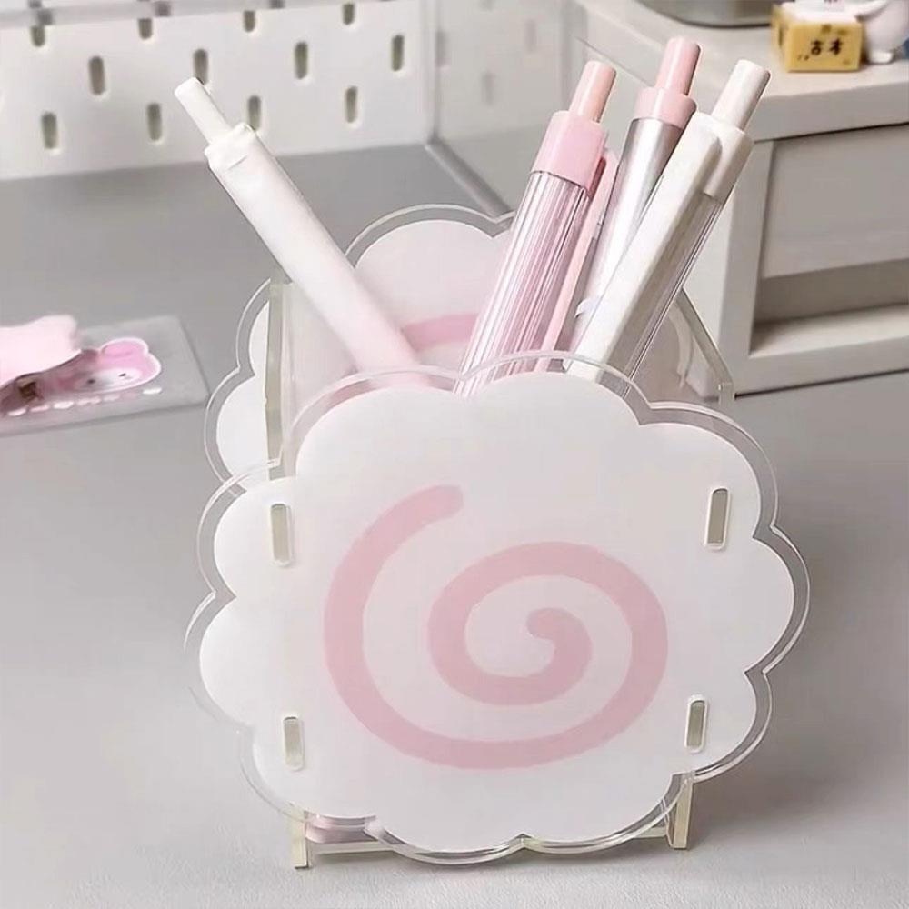 Korean Style Acrylic Pen Holder Cute Fish Cake Desktop Organizers Box Cosmetic Brush Organizer Stationery Pen Storage Boxs