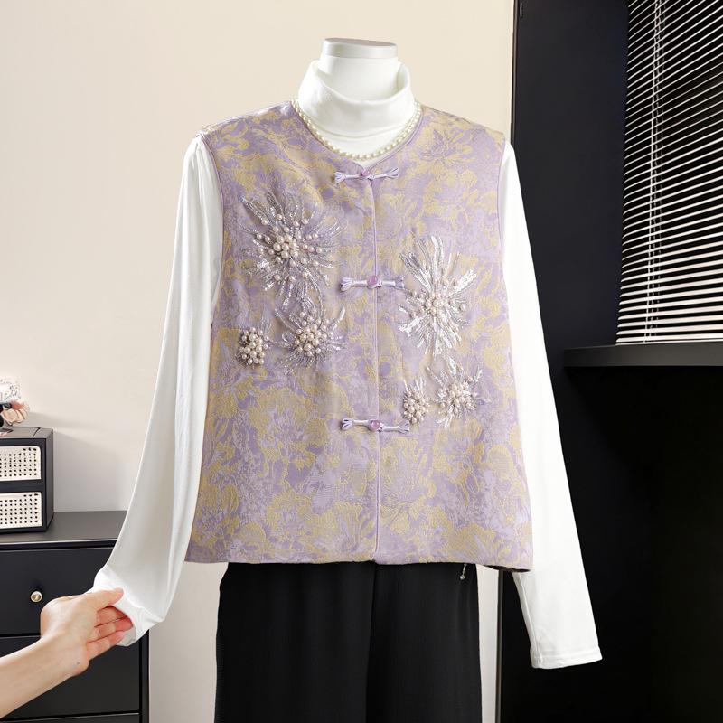 Элегантный вышитый жилет для молодых мам - Внешняя одежда в новом китайском стиле с бусинами 3XL (125-140 lbs recommended)