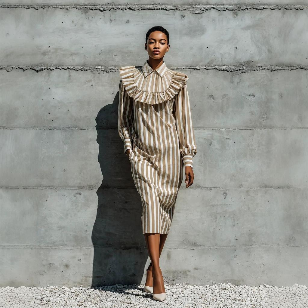 Women's Striped Ruffle Trim Shirt Dress for Resort Vacation Summer Beach Outfit