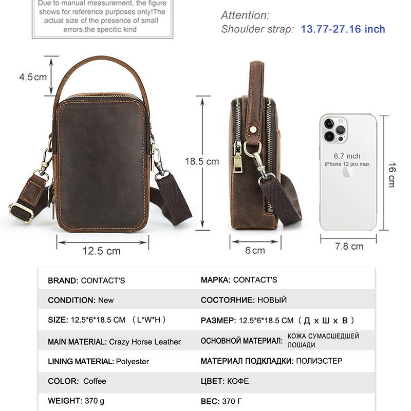 Retro Crazy Horse Leather Crossbody Phone Bag - Compact Outdoor Travel Storage