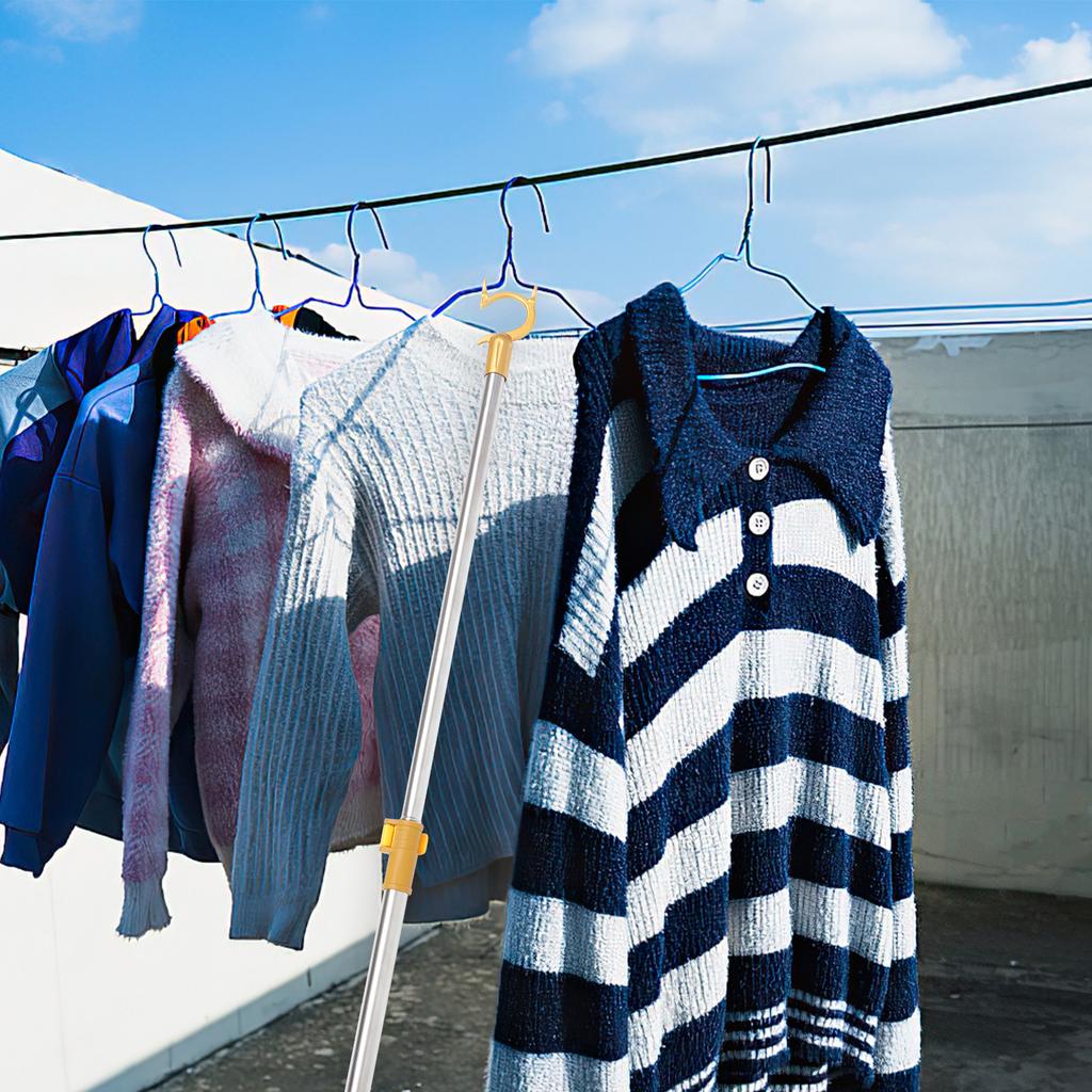 Retractable Clothesline Pole Telescoping Adjustable Metal Clothes Reach Rod for Home Balcony Drying Clothes Rod