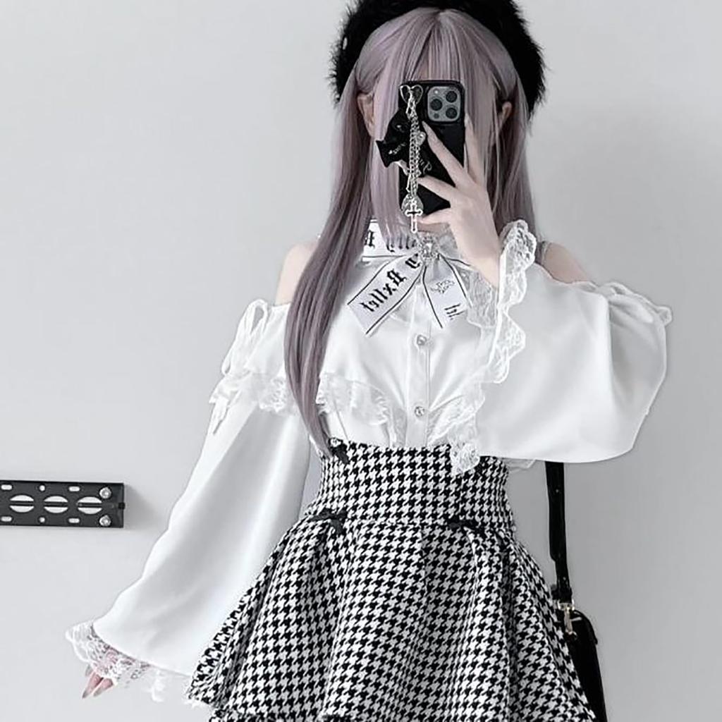 LAVASEON Karierte Mini Stufenrock mit Mori-Schleife, Rüschen, Länge, Niedlich, Damen, Massenproduktion, Subkultur, Schulstil, Rock,