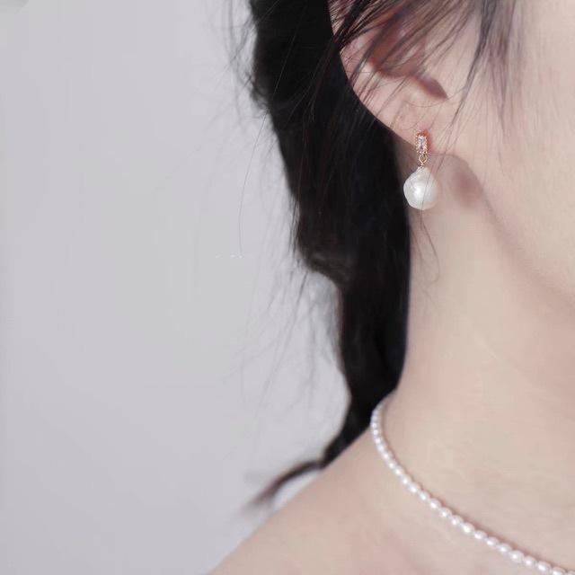 Серьги-пусеты из натурального пресноводного жемчуга в стиле барокко, позолоченные 14-каратным золотом, французские ретро-серьги, серебряная игла, элегантные, классические, модные One size