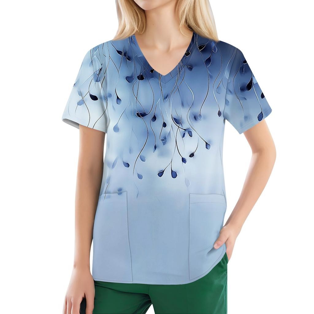 Women's V-neck Fashion Casual Printed Tops And Protective Workwear