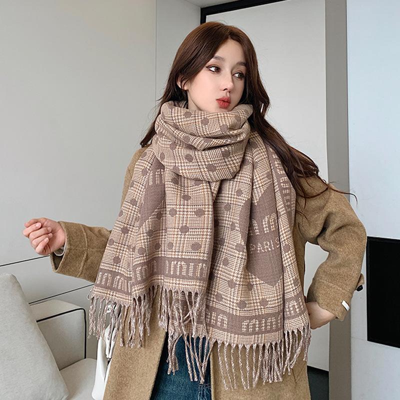 65 * 200cm Herbst Und Winter Neu Damen Einfarbig Vielseitig Schlicht Quaste Imitat Kaschmir Doppelseitiger Schal Warmer Schal Atmosphäre Schal
