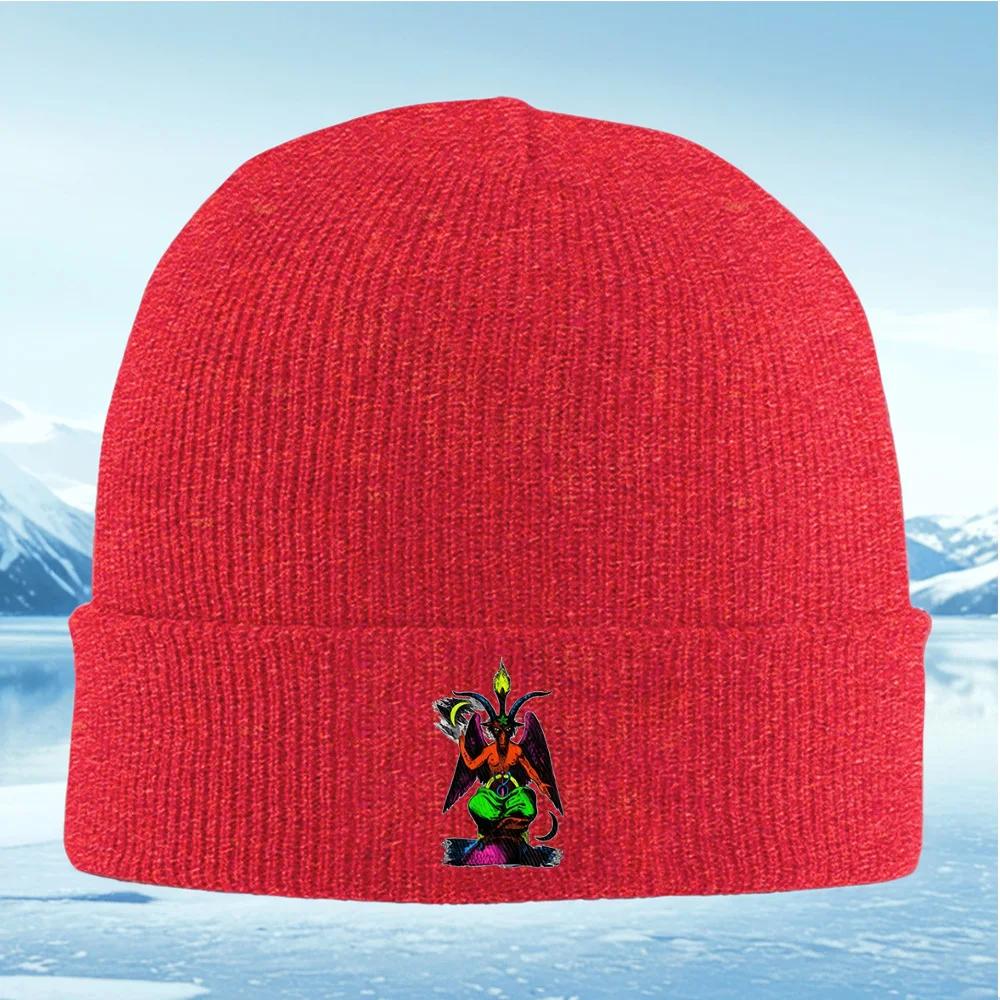 Goat deity sitting crescent moon horns Unisex Women Unisex Knitted Hat Beanie Pullover Cap Winter Thermal Warm Christmas Outdoor Cy