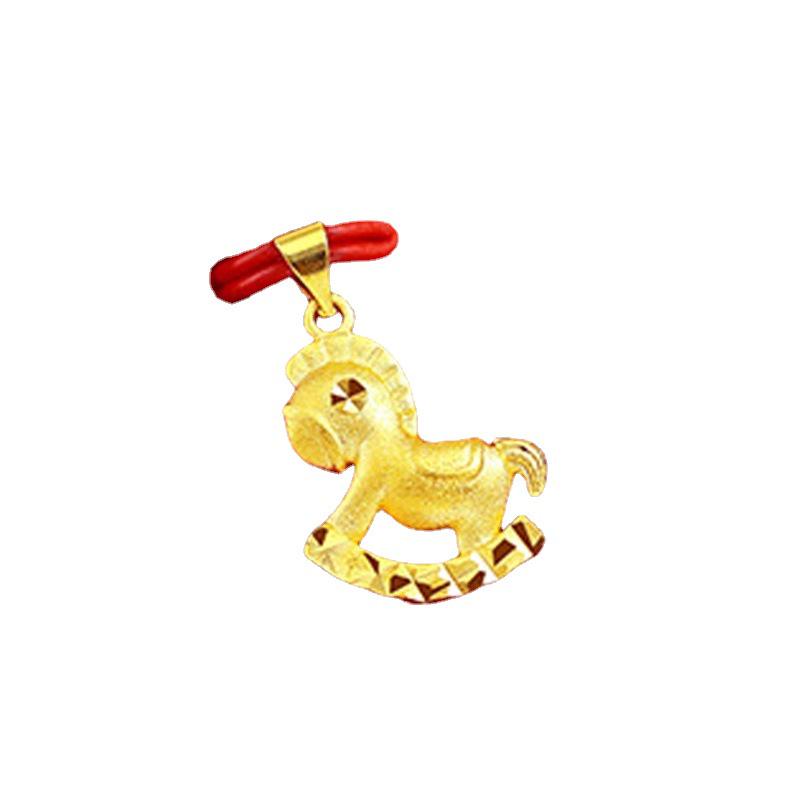 Vietnam Sand Gold-Plated Rocking Horse Necklace with Small Brass Lock Pendant