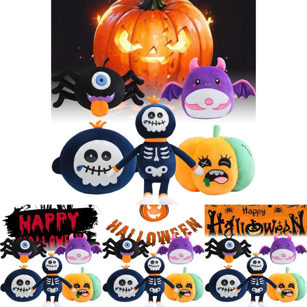 Adorable Halloween Plush Doll Featuring Skeleton Reaper Bat Zombie Pumpkin Spider