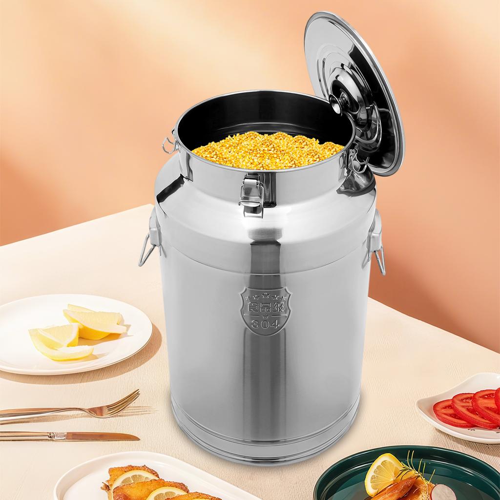 76L Premium 304 Stainless Steel Sealed Milk Storage Can, Large Capacity Airtight Cylindrical Container, Food Grade Metal Pail