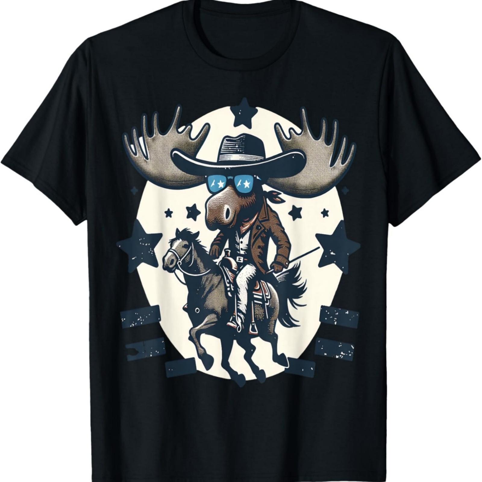 Moose Cowboy on Horse Vintage Elk T-Shirt S