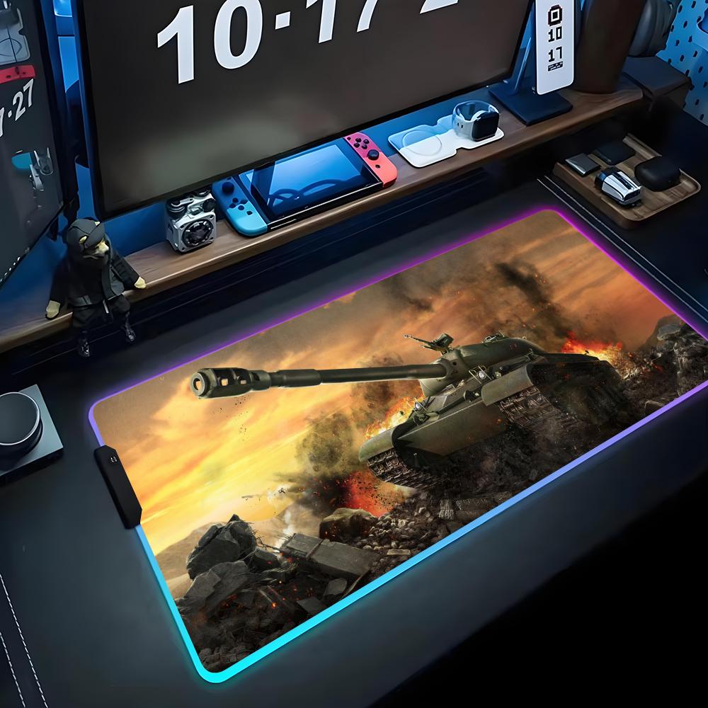 World of tanks Tappetino per Mouse RGB Tappetino per Mouse da Gioco Grande Tappetino LED Tappetino per Scrivania PC Tappetino per Mouse Luminoso Tappetini Grandi per Tastiera Tappeto da Tavolo Con