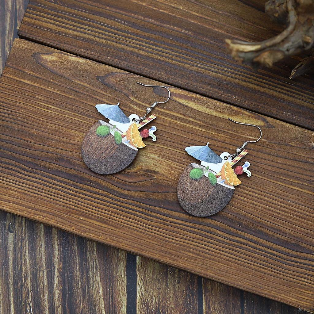 European American Style Tropical Coconut Wood Earrings