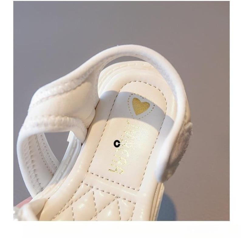 New Summer Girls' Sandals - Fashionable Pearl Princess Shoes with Non-Slip Hook & Loop Closure for Beach Wear