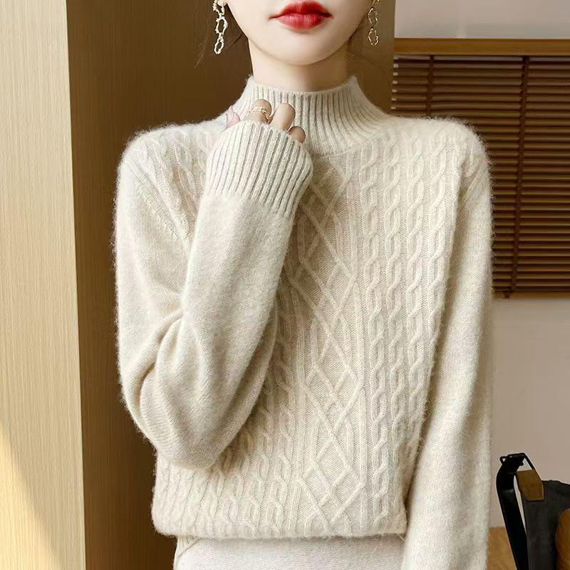 Women's Fashionable High-Neck Wool Sweater - Warm, Versatile Winter Base Layer Top