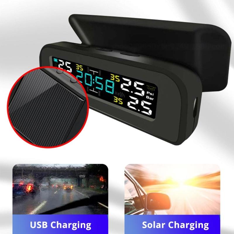 Solar Tire Pressure Monitor With Easy To Install External Sensors & Clear Display Suitable For Daily Commute Long Trips