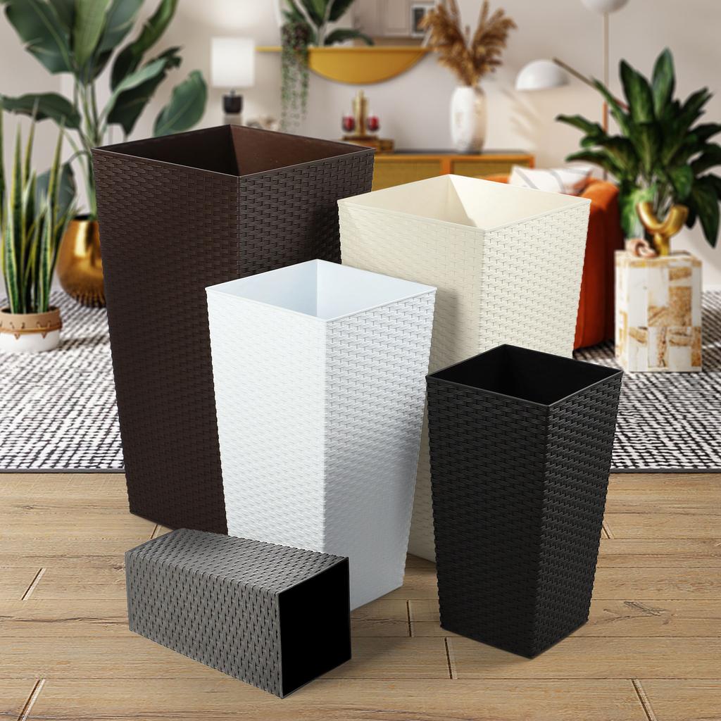 KADAX Set of 3 Flowerpots Flowerpots Inserts Garden Flowerpots Tall Rattan Graphite 57cm