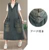 Denim Hooded Camisole with Long Loose [Mouhoukyo] Women's Dress, Sleeveless, Tunic, Dress, All-in-One, Pockets, Length, Fit, Figure-Flattering,
