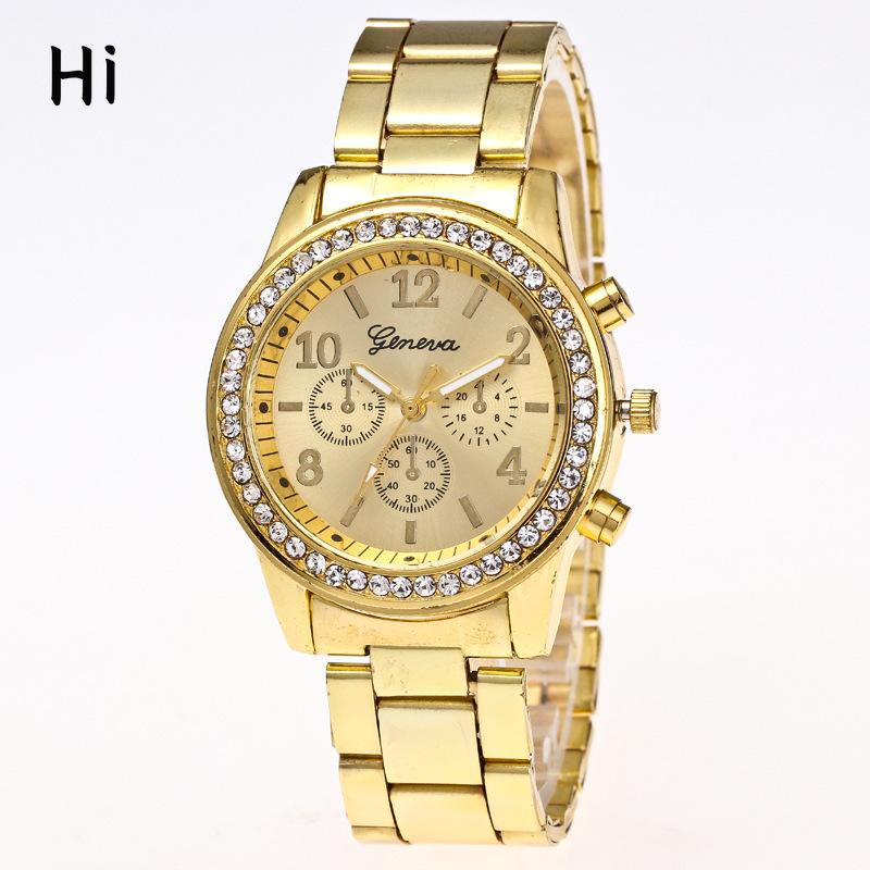 

Поставка Женевских часов со стальным ремешком, часов с бриллиантами из сплава для женщин, деловых часов с тремя глазами для мужчин белый