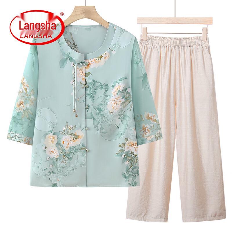 LANGSHA Women's Chinese Style Summer Shirt Set