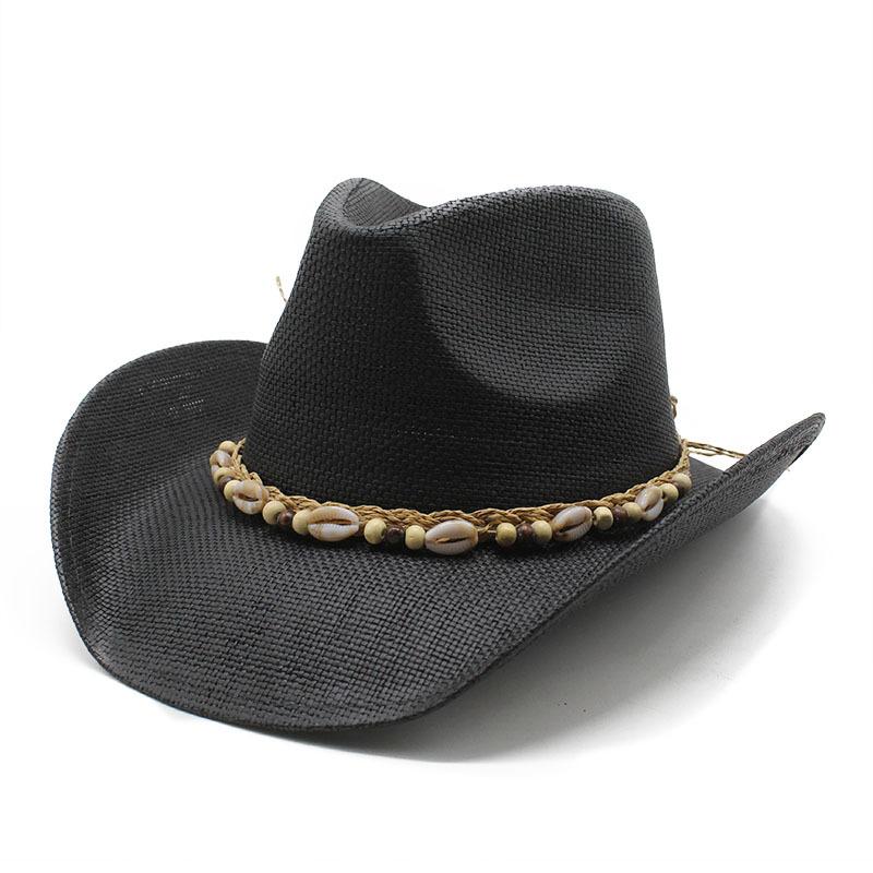 

Уличная фотография шляпа для выступления летняя соломенная шляпа для езды на велосипеде продвинутый стиль европейский и американский вестерн ковбойская шляпа M（56-58cm） чёрный