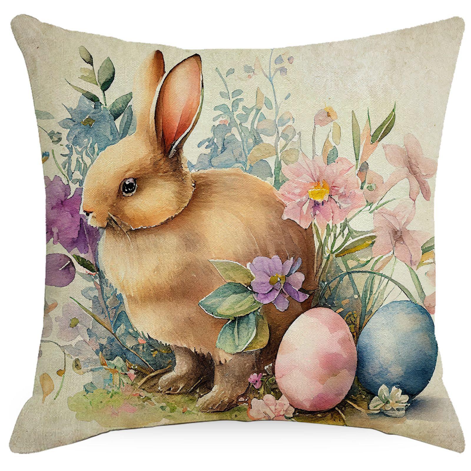 

Новая пасхальная наволочка Ретро кролик Пасхальное яйцо Цветы Украшение Подушка Подушка для дивана Чехол 45 * 45Cm